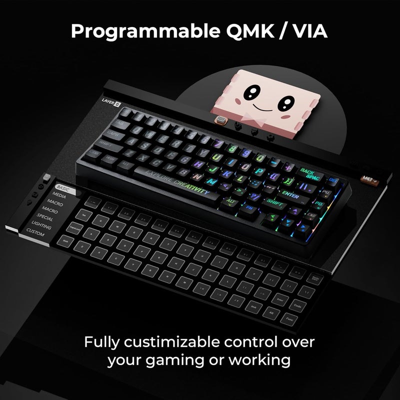 HITIME x XVX M67 Wireless 60% Percent Keyboard, QMK/VIA Topographic Gaming Keyboard, Tri-Mode Thocky Creamy Mechanical Key board, Hot Swappable Gasket Mount RGB IMD Tech for Win/Mac, Miami Theme, Black - Image 4